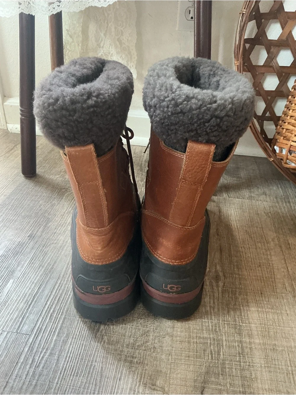 UGG Brown and Black Waterproof Shearling-Trim Winter Boots